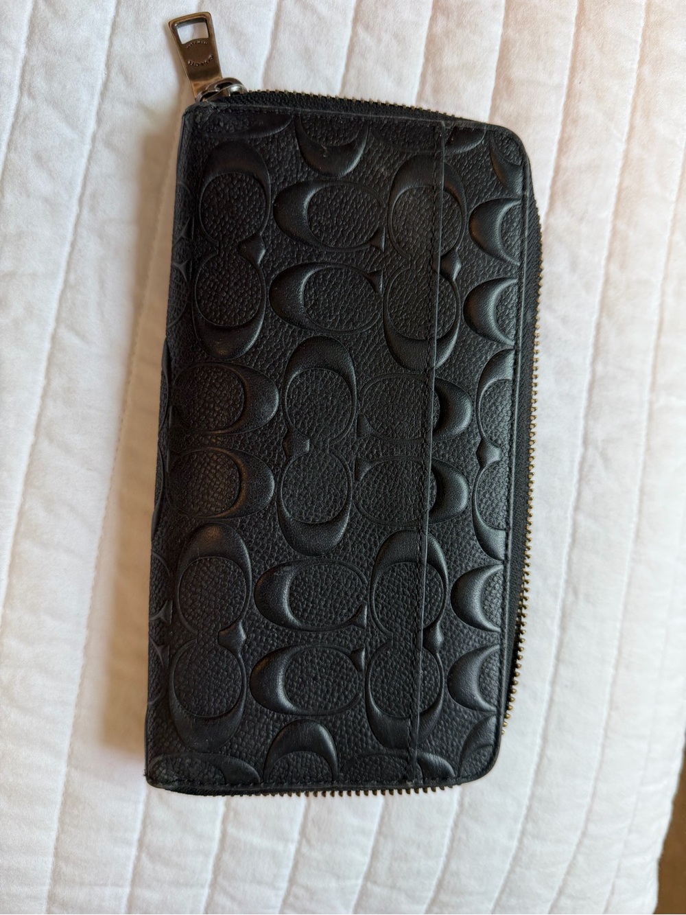 Coach Black Embossed Signature Zip Wallet